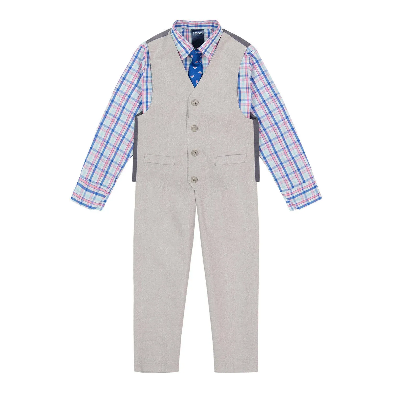 Izod Boy's 4 Piece Long Sleeve Button Up Shirt and Pant Set (Mouse Grey, 2T)