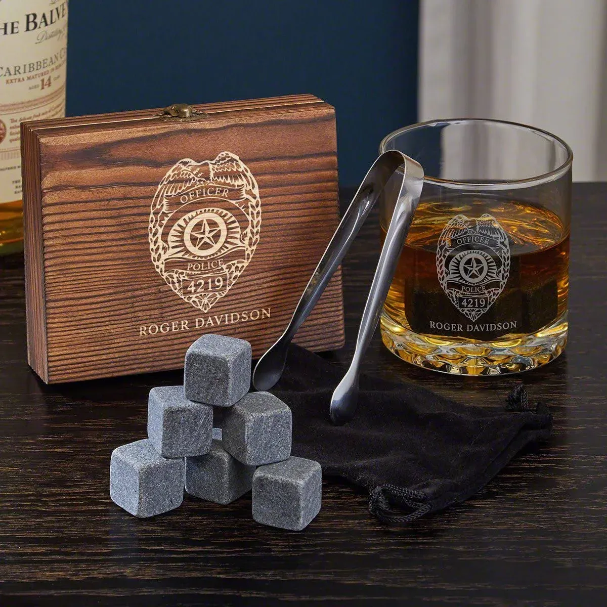 Engraved Rocks Glass & Chilling Stones Whiskey Gift Set for Whiskey Bourbon ...