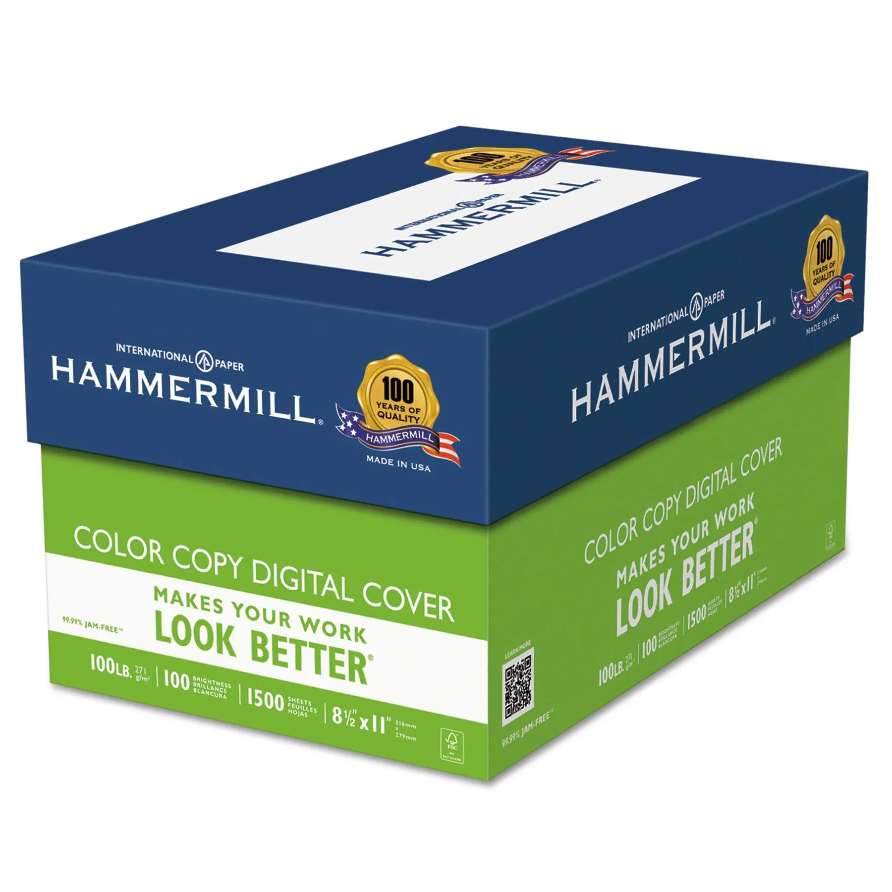 Hammermill Premium Color Copy Cover, 100 Bright, 100lb, 8.5 x 11, 250 Sheets/Pack