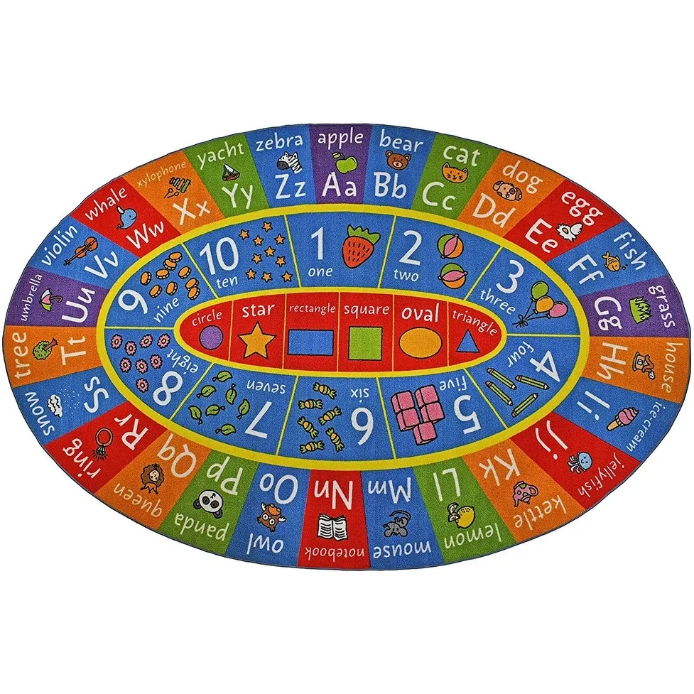 KC Cubs ABC Alphabet, Numbers & Shapes Educational Learning & Game Area Oval Rug Carpet for Kids & Children Bedrooms & Playroom