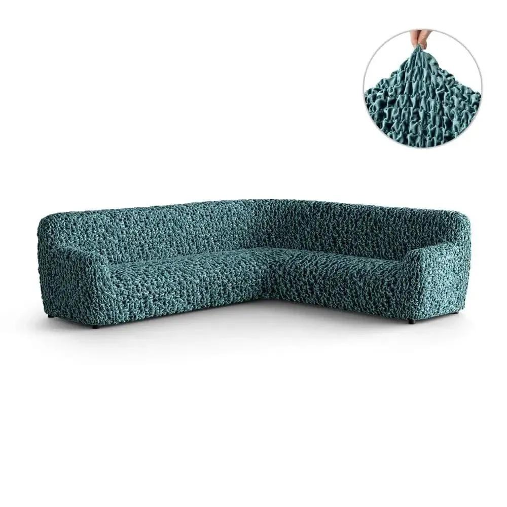 PAULATO BY GA.I.CO. Sectional Sofa Cover - Stretch Corner Sofa Cover - Corner Couch Protector for Pets and Kids - Shiny Soft Velvet Couch Cover - Easy to Clean Sofa Slipcovers - Fuco Velvet - Teal