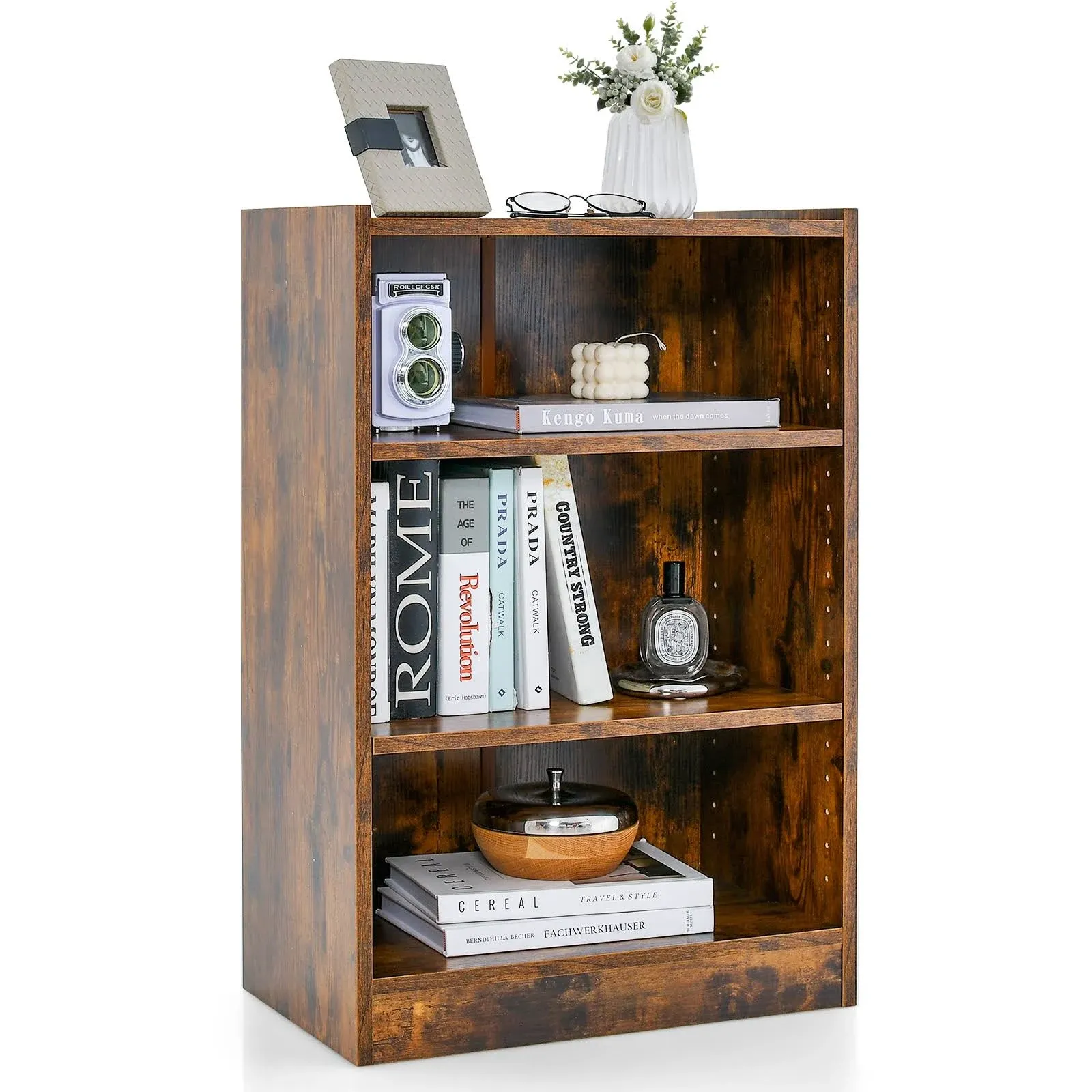 Costway 3-Tier Bookcase Open Multipurpose Display Rack Cabinet with Adjustable Shelves