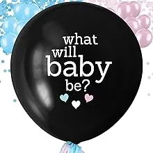 Baby Surprise Co. What Will Baby Be? Gender Reveal Balloon | 36 Inch Boy or Girl Balloon with Mini Balloons and Confetti | Wonderful Baby Shower Gender Reveal Ideas with Back Up Balloon | Black