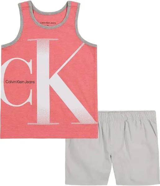 Calvin Klein Boys 2 Pieces Tank Short Set Deep Sea Coral Size 4, 5, 6, 7