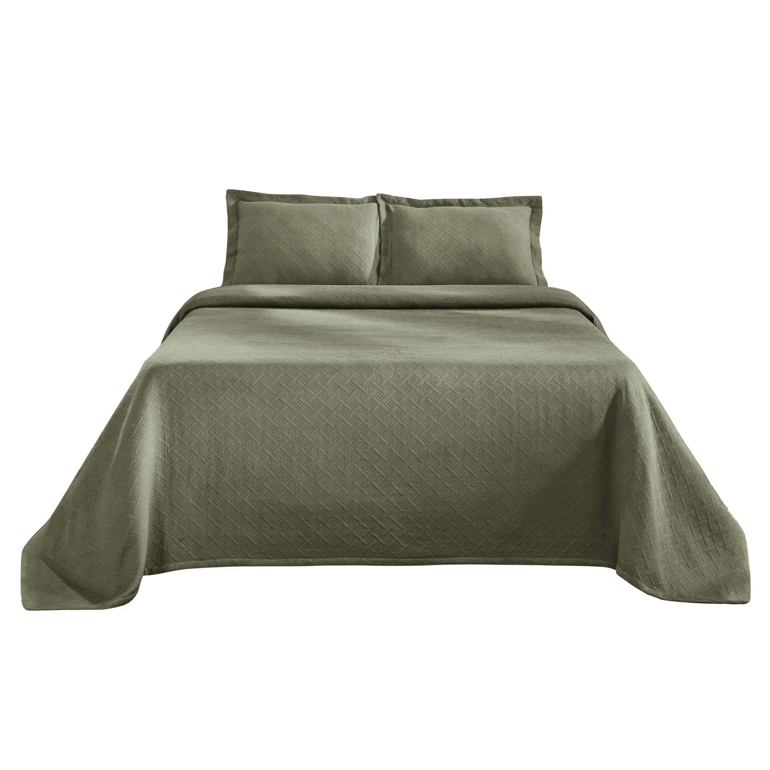 Superior Cotton Basket Bedspread 3 Piece Set, Full, Sage