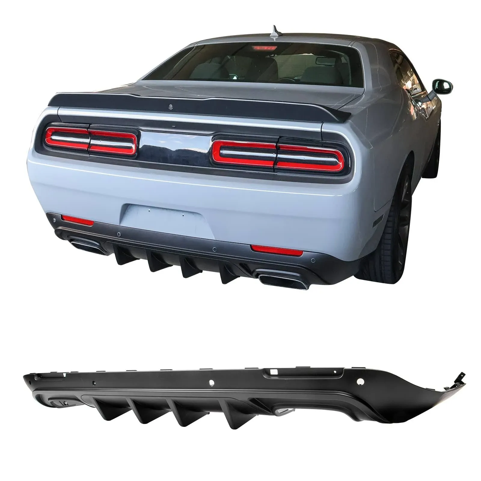 For 15-23 Dodge Challenger IKON V3 Style Rear Bumper Lip Diffuser Matte Black PP