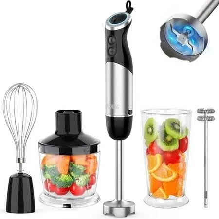 KOIOS Upgraded Immersion Blender Handheld, 1000W 12-Speed 5 in 1 Hand Mixer Stick Blender with 304 Stainless Steel Blade,Food Processor,Beaker,Egg Whisk&Milk Frother,BPA-Free,Smoothies Purée Baby Food