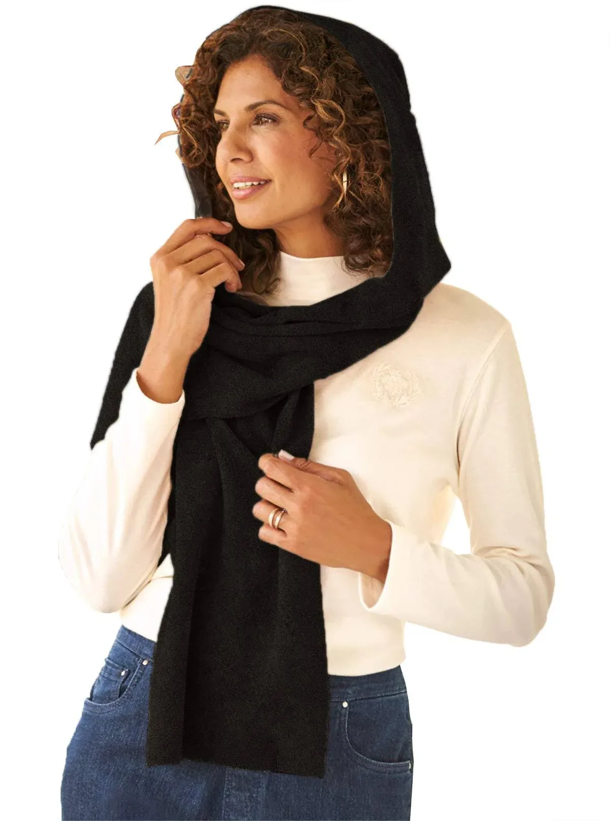 Stella Fleece Hooded Wraparound Scarf Black