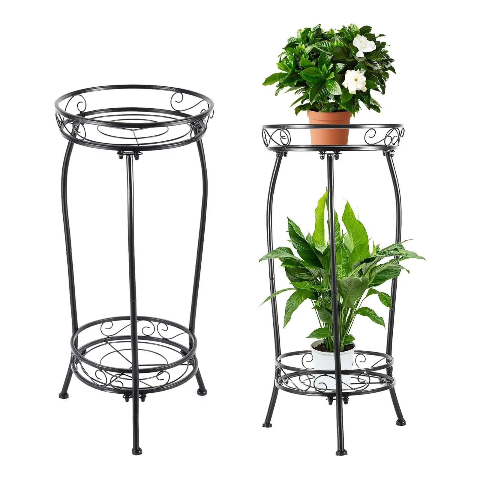 Plant Stand Indoor Outdoor，Tall Black Metal Rustproof Stable Plant Black-2Tier