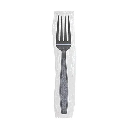 7 Inches Individually Wrapped Black Heavy Weight Plastic Forks. Pack of 100