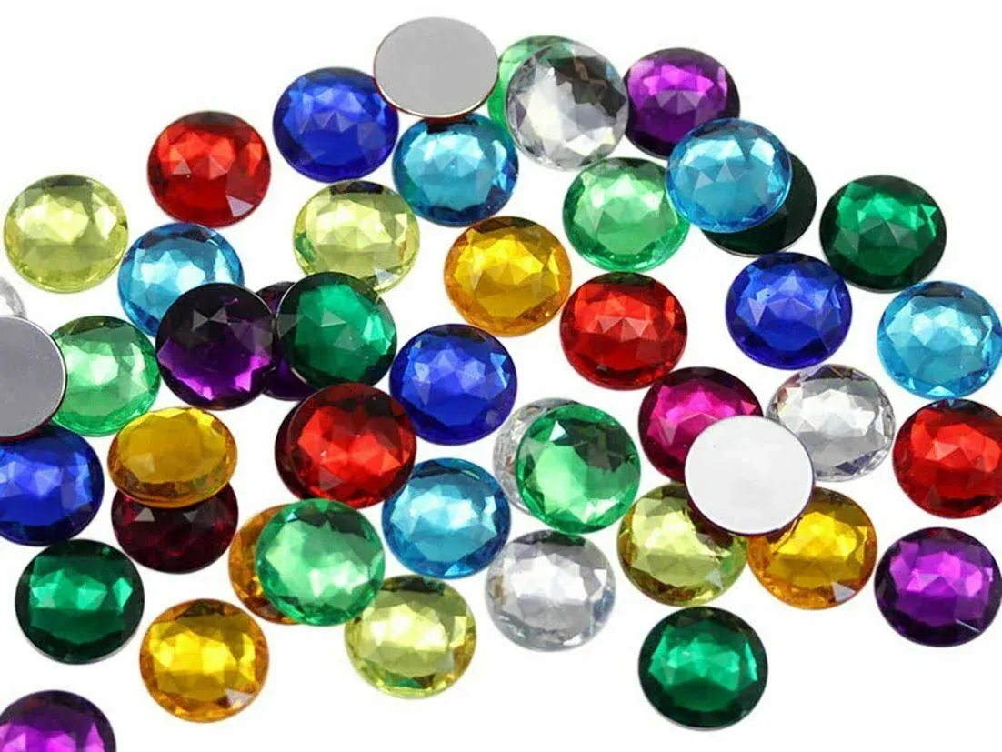 Assorted Colors Flat Back Acrylic Round Gems 4 Size Rhinestones Craft 570PCS