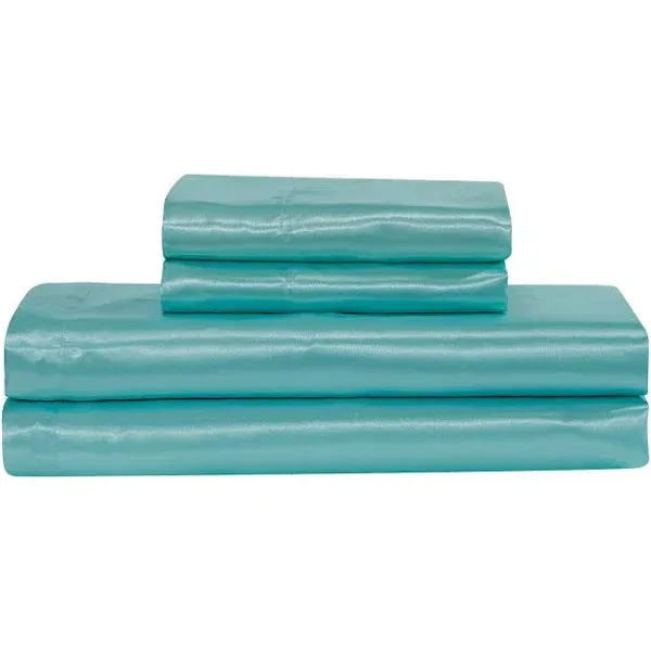 Mk Collection Soft Silky Satin Solid Color Deep Pocket Sheet Set (Aqua Blue, Full)