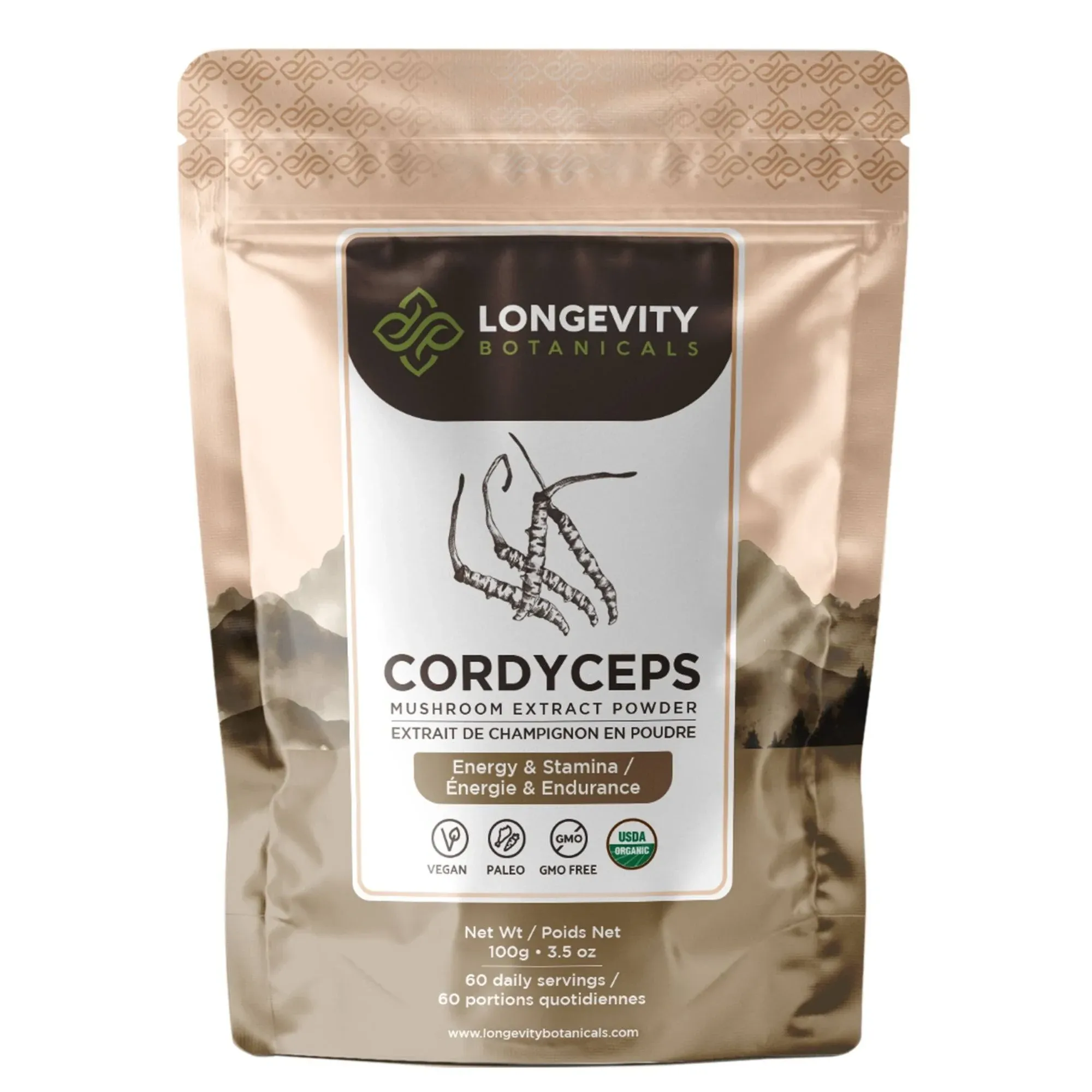 Longevity Botanicals Organic Cordyceps Mushroom Powder - Ultra Concentrated Cordyceps Mushroom Extract Supplement - Promotes Energy, Endurance and Stamina - 100% Fruiting Body - 3.5 oz