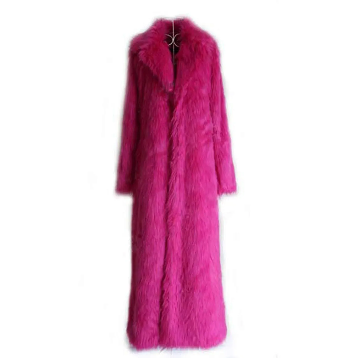 Women Warm Long Sleeve Parka Faux Fur Coat Lapel Full-Length Outwear Maxi Fluffy Faux Fur Overcoat