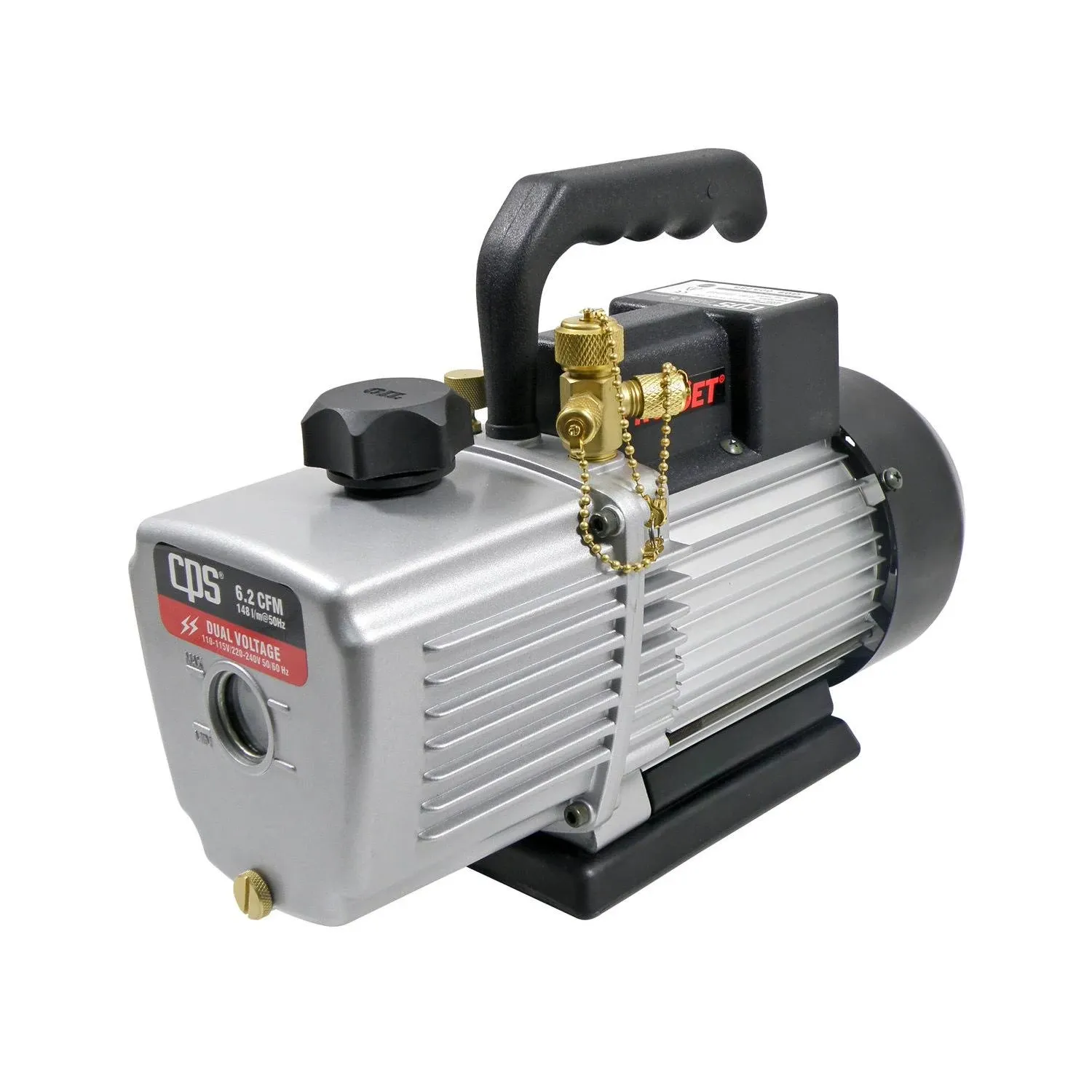 CPS Pro Set VP6S Premium Series 6 CFM Single-Stage Vacuum Pump, Dual Voltage with Gas Ballast Valve, 115 / 230V