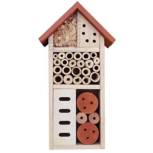 Lulu Home Wooden Insect House, Hanging Insect Hotel for Bee, Butterfly, Ladybirds, Beneficial Insect Habitat, Bug Hotel Garden, 10.4 x 3.4 x 5.4 inch