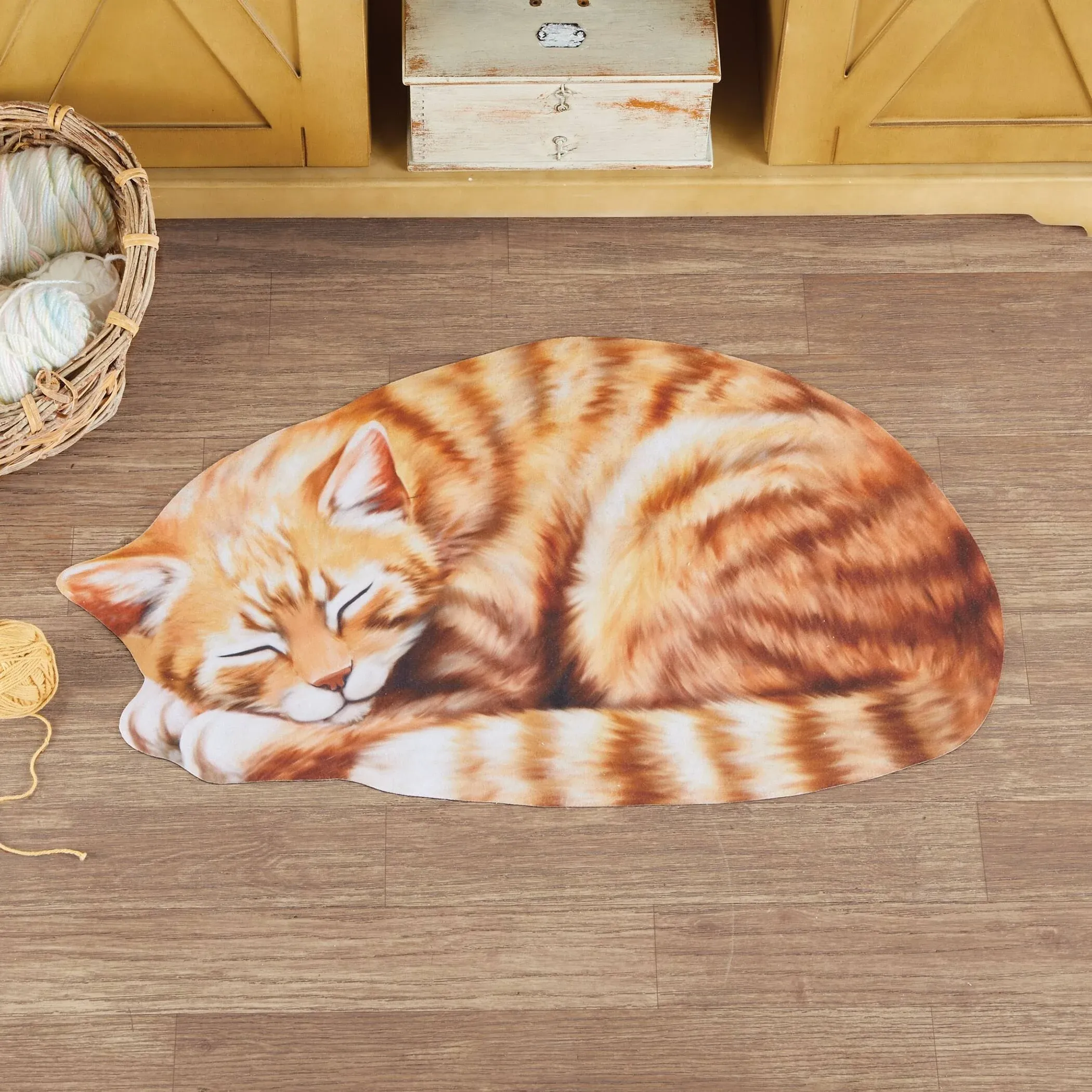 Collections Etc Napping Cat Shaped Accent Rug with Skid-Resistant Backing