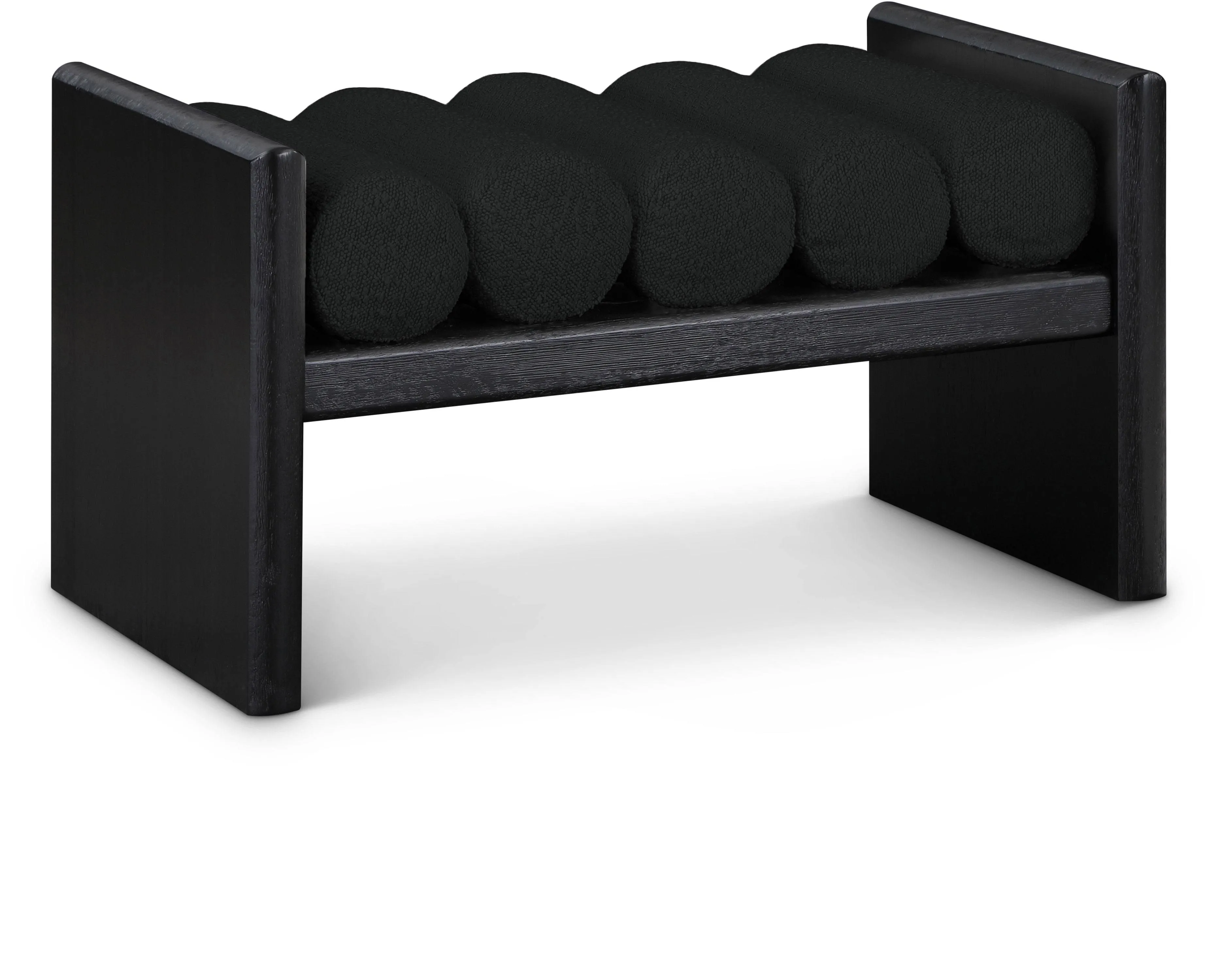 Waverly 32&quot; Boucle Fabric Bench with Solid Wood Rich Black Finish