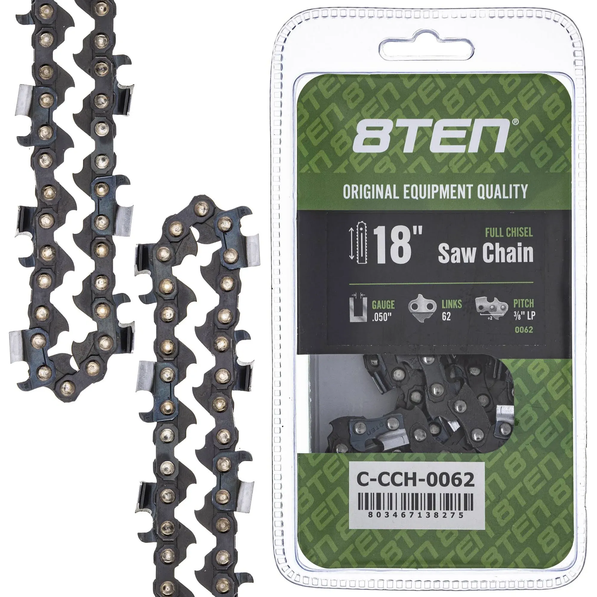 Full Chisel Chainsaw Chain 18 Inch .050 3/8 LP 62 DL for Echo Poulan 2 Pack