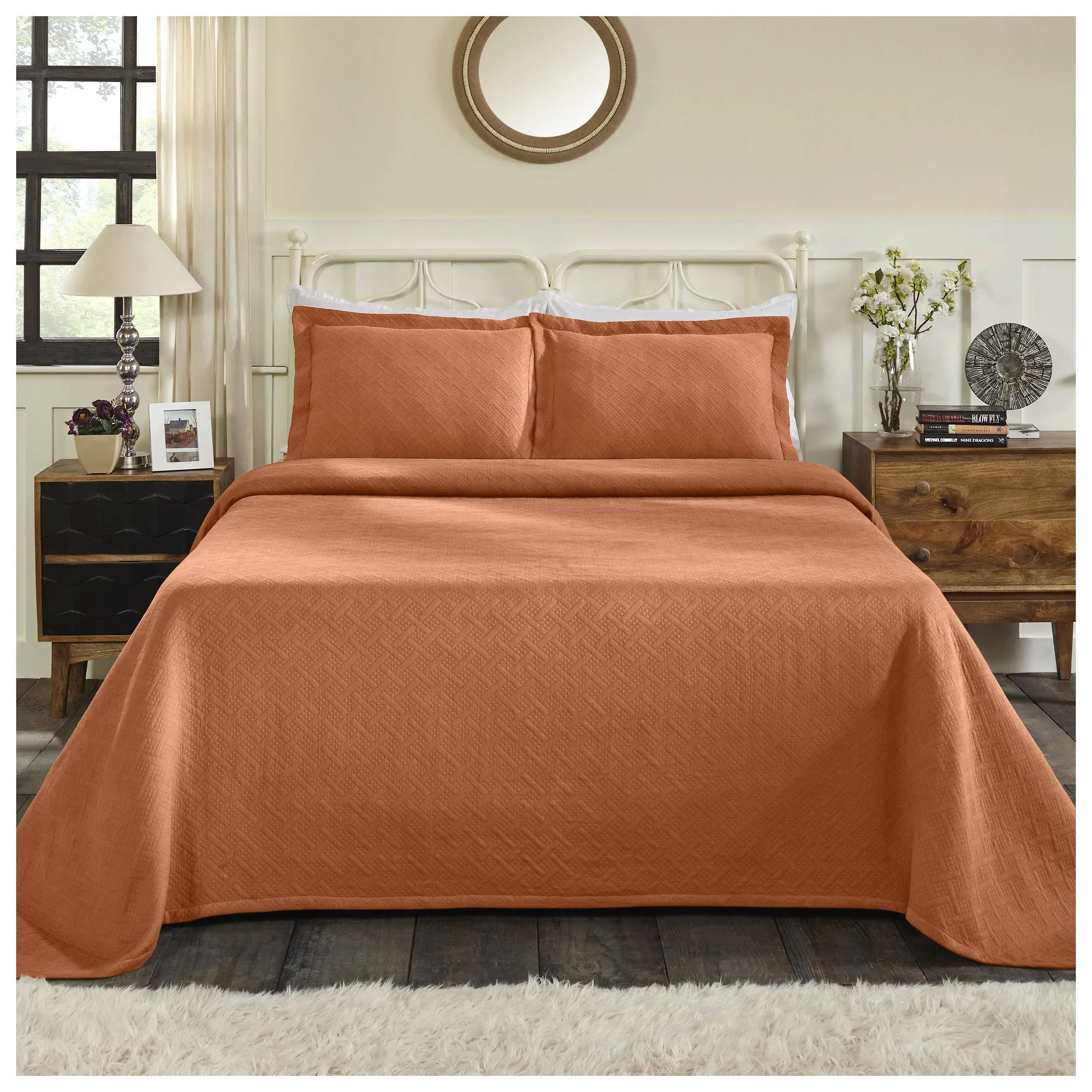 Superior Basket Weave Matelasse Cotton Bedspread Set | Black / Full