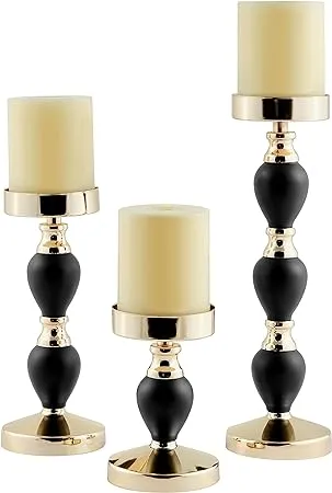 Danya B. Talia Black and Gold Candlestick Taper Candle Holders - Set of 3