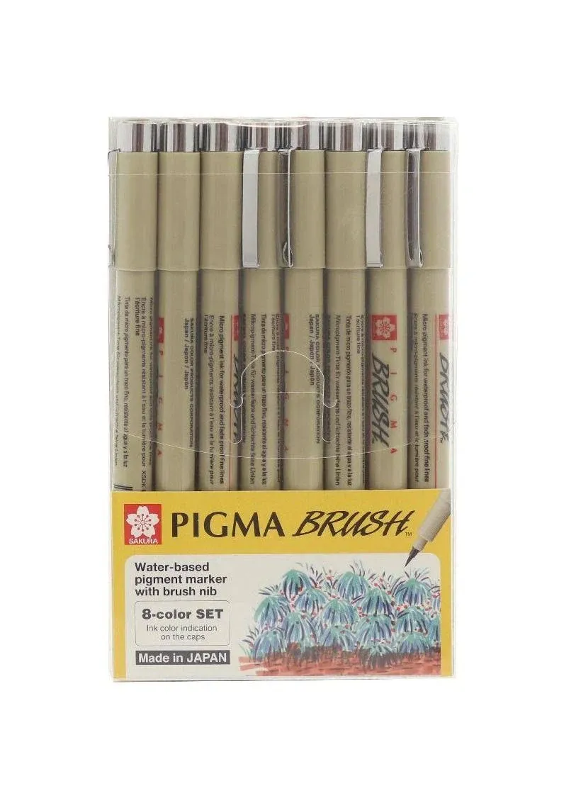 [Pack of 8 Colours] Sakura Pigma Brush Set | Multi Colours Archival Ink Art Pens