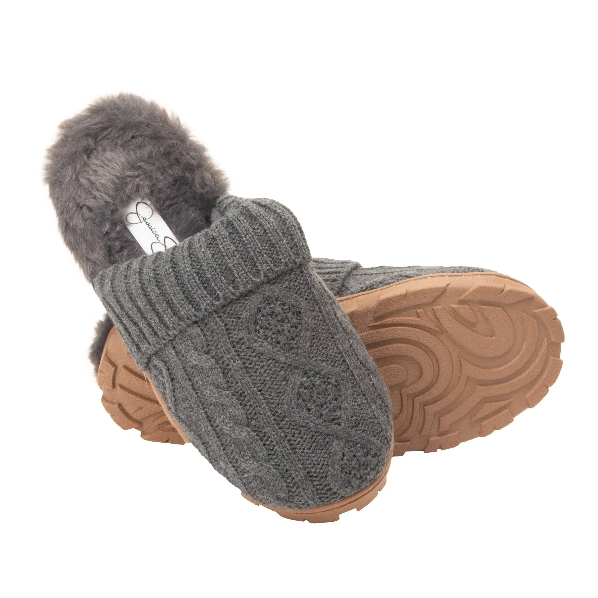 Jessica Simpson Womens Soft Cable Knit Slippers Indoor/Outdoor Large Charcoal