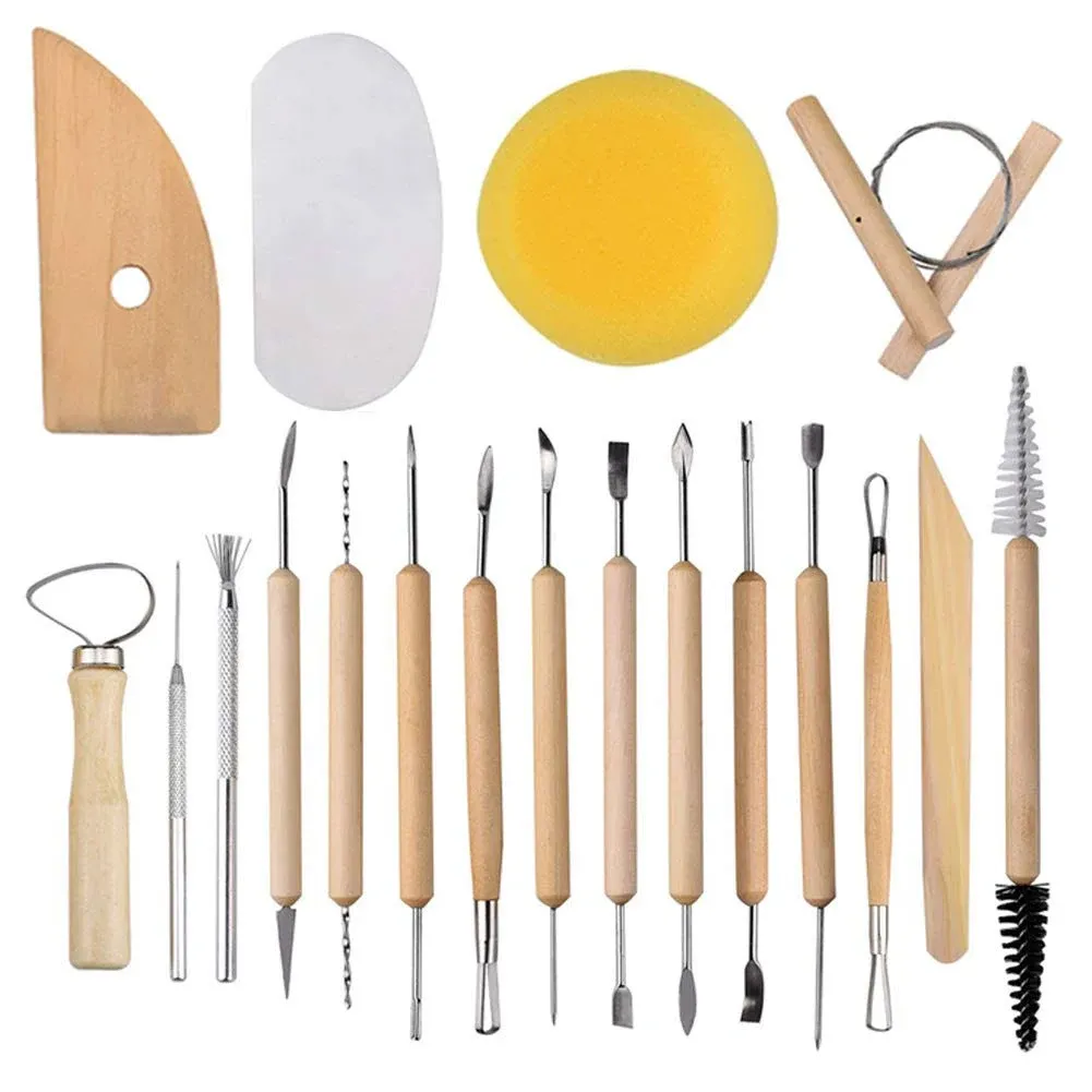 19Pcs Pottery Tools Clay Sculpting Carving Tool Set Contains Most Essential Wooden Clay Tools for Potters