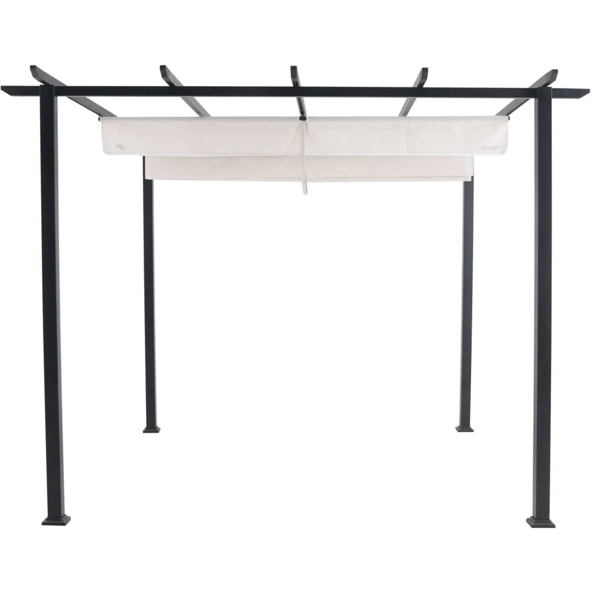 Hanover Reed 9-ft 8-in W x 9-ft 8-in L x 7-ft 6-in H White/Gray Metal Freestanding Pergola with Canopy Lowes.com