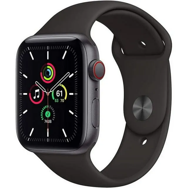 Apple Watch SE - 44mm - GPS + Cellular - Space Gray Aluminum Case - Black Sports Band