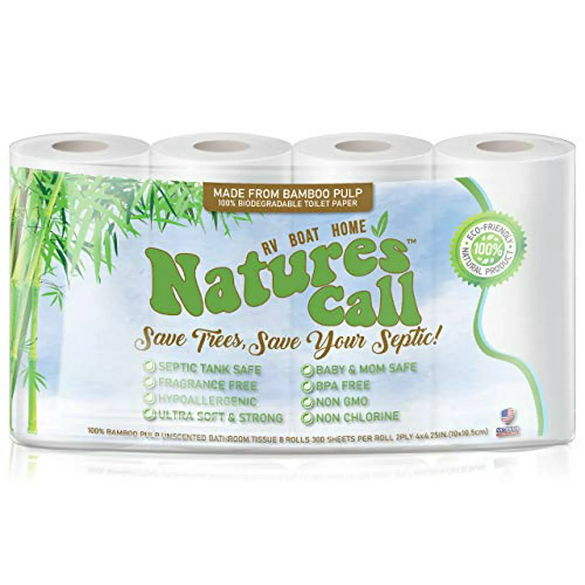 RVs, Boats & Home 100% Bamboo Toilet Paper by Nature's Call - 2-Ply, Soft, Strong ...