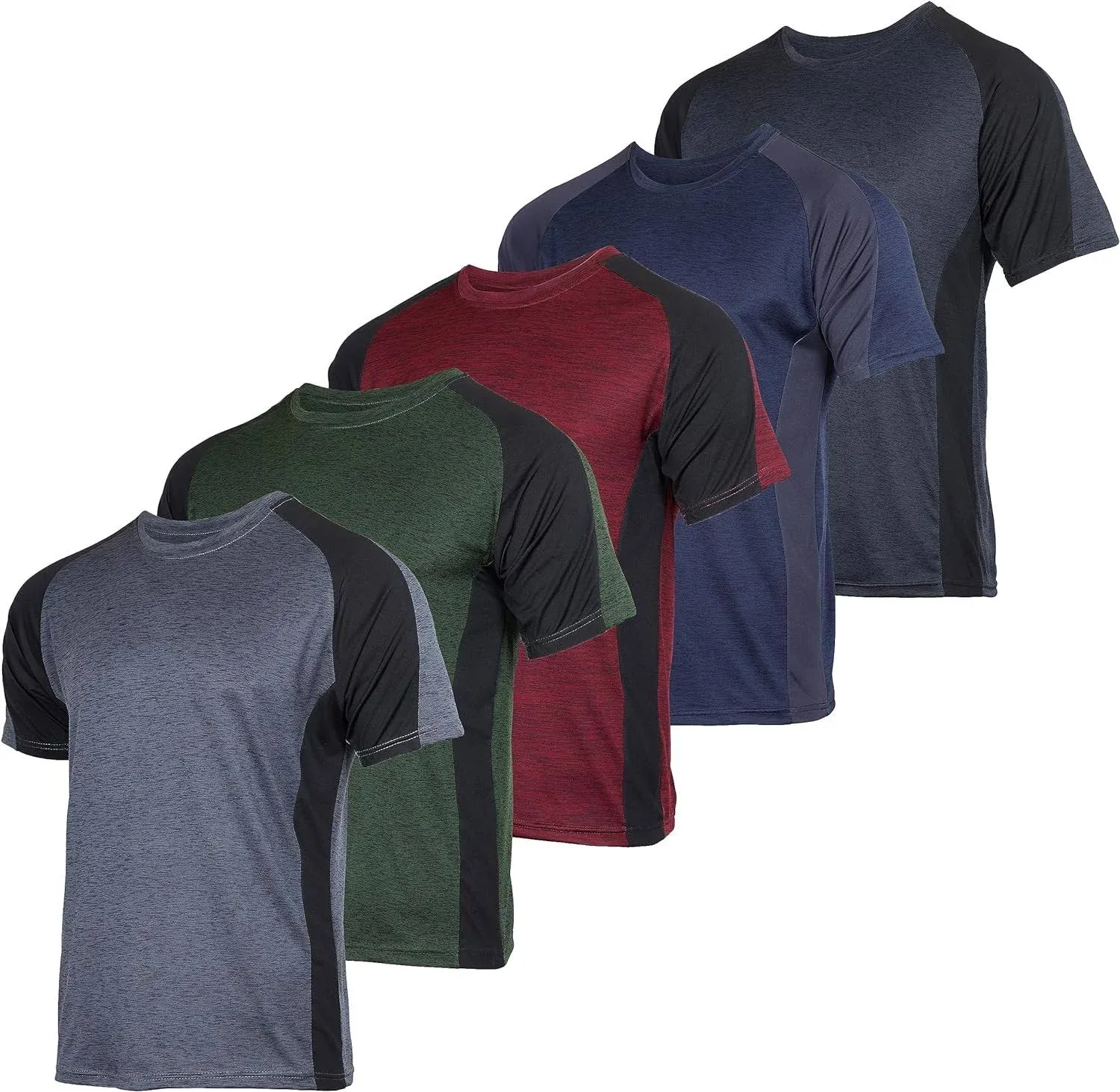 Real Essentials 5 Pack: Men’s Short Sleeve Dry Fit Active Crew Neck T Shirt - Athletic Running Gym Workout Tee Tops