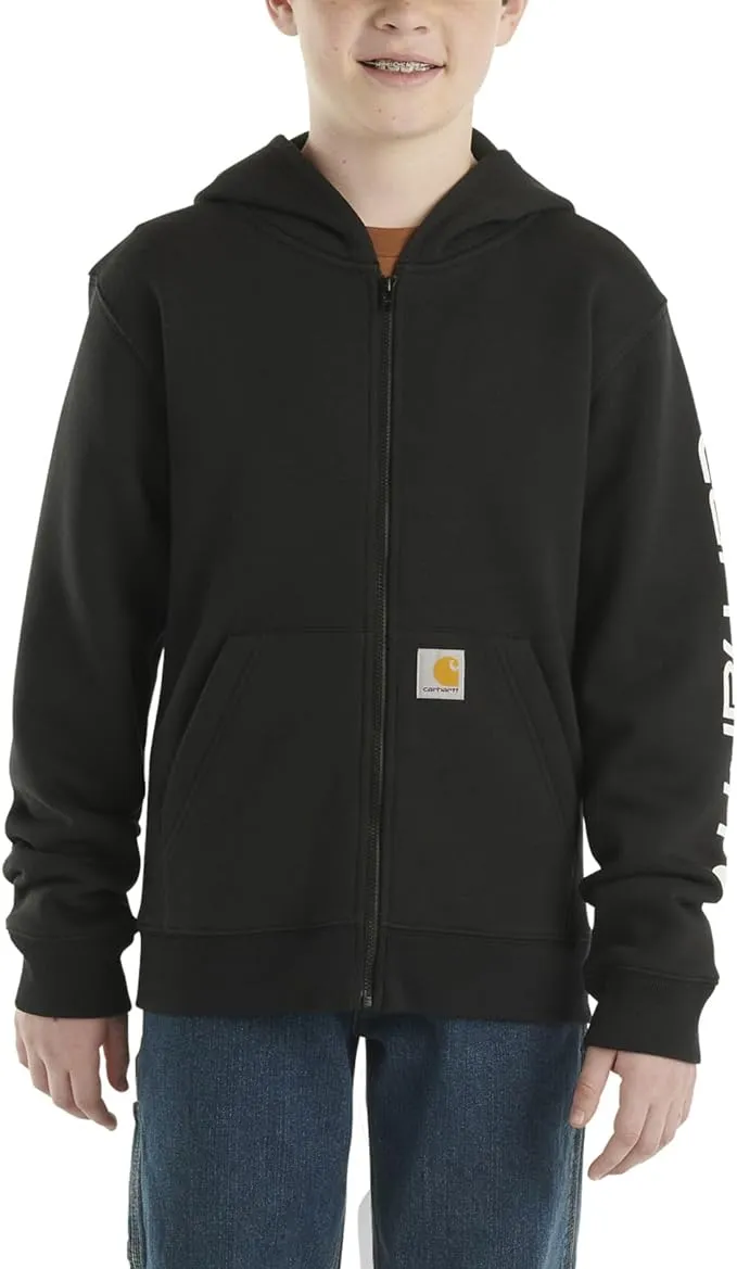 Carhartt Boys' 12M Charcoal Gray Heather Long Sleeve Full-Zip Logo Hooded Sweatshirt