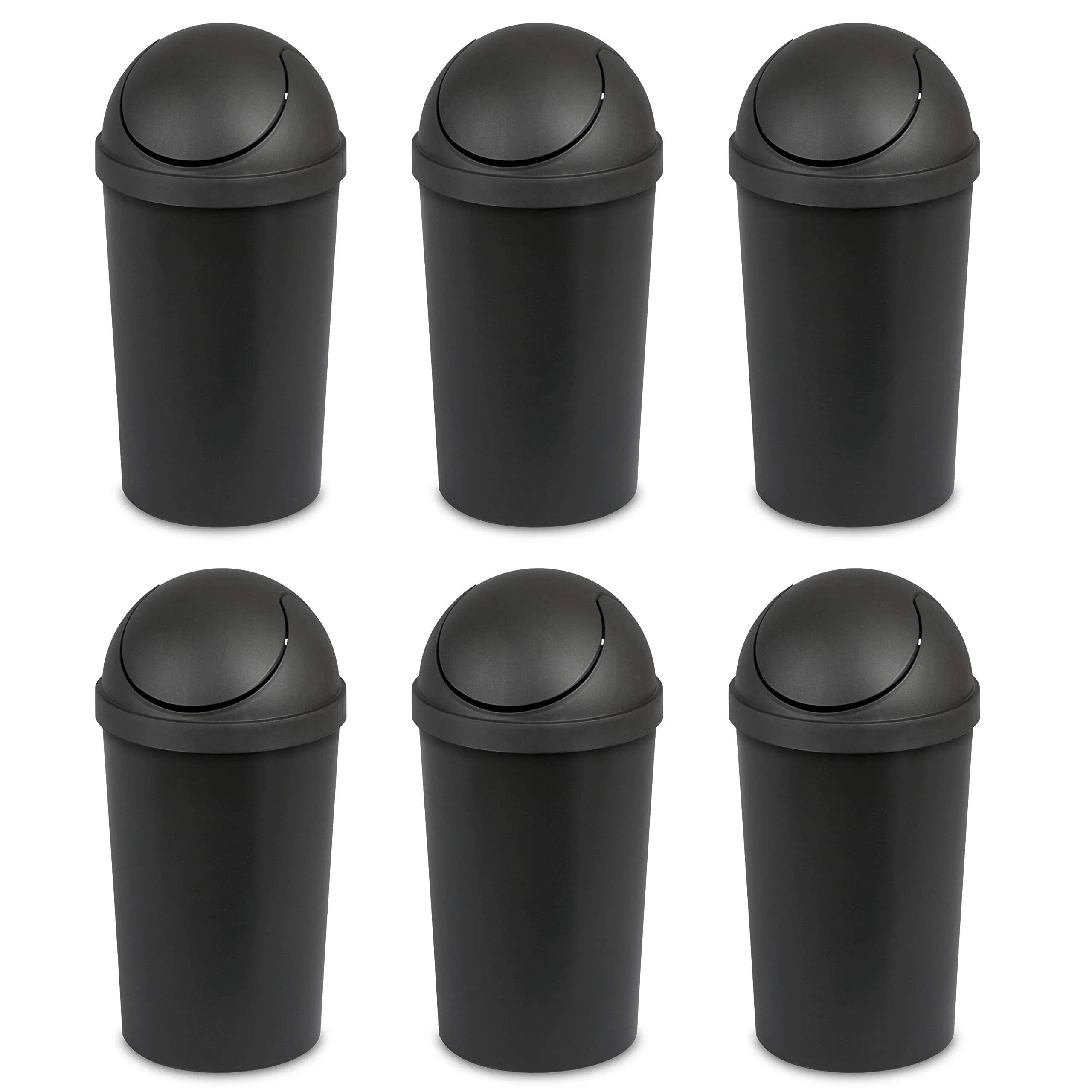 Sterilite 10839006 3 Gallon/11.4 Liter Round SwingTop Wastebasket, Black, 6-Pack