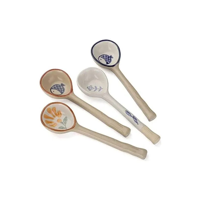 Evannt Porcelain Soup Spoons Set of 4 Long Handle Japanese Round Soup Spoon Hand ...