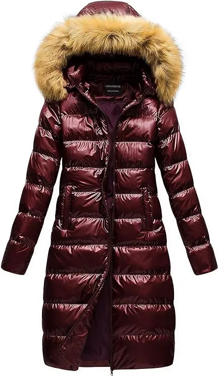 CREATMO US Women's Long Winter Faux Fur Coat