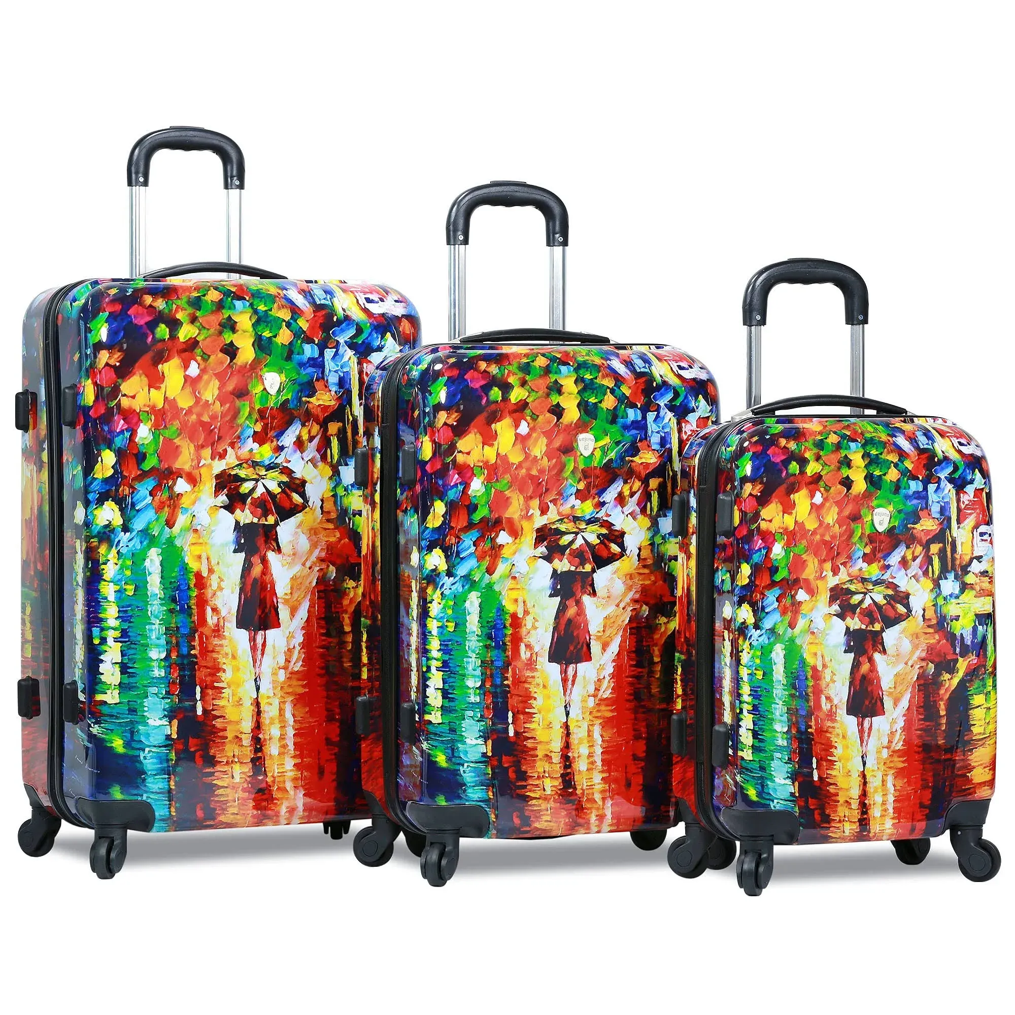 Dejuno Parisian Nights Hardside 3-PC Spinner Luggage Set, Multicolor