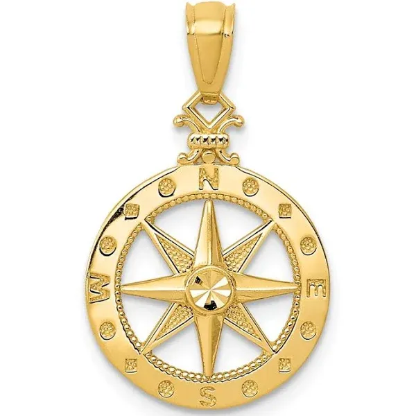 Special Sparkle 14k Yellow Gold Diamond-Cut Polished Compass Pendant