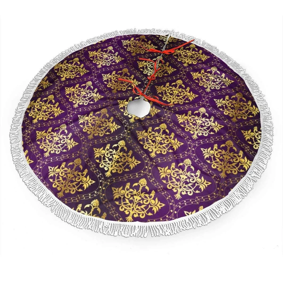 MSGUIDE Purple Gold Pattern Christmas Tree Skirt 48 Inch Large Halloween Xmas...