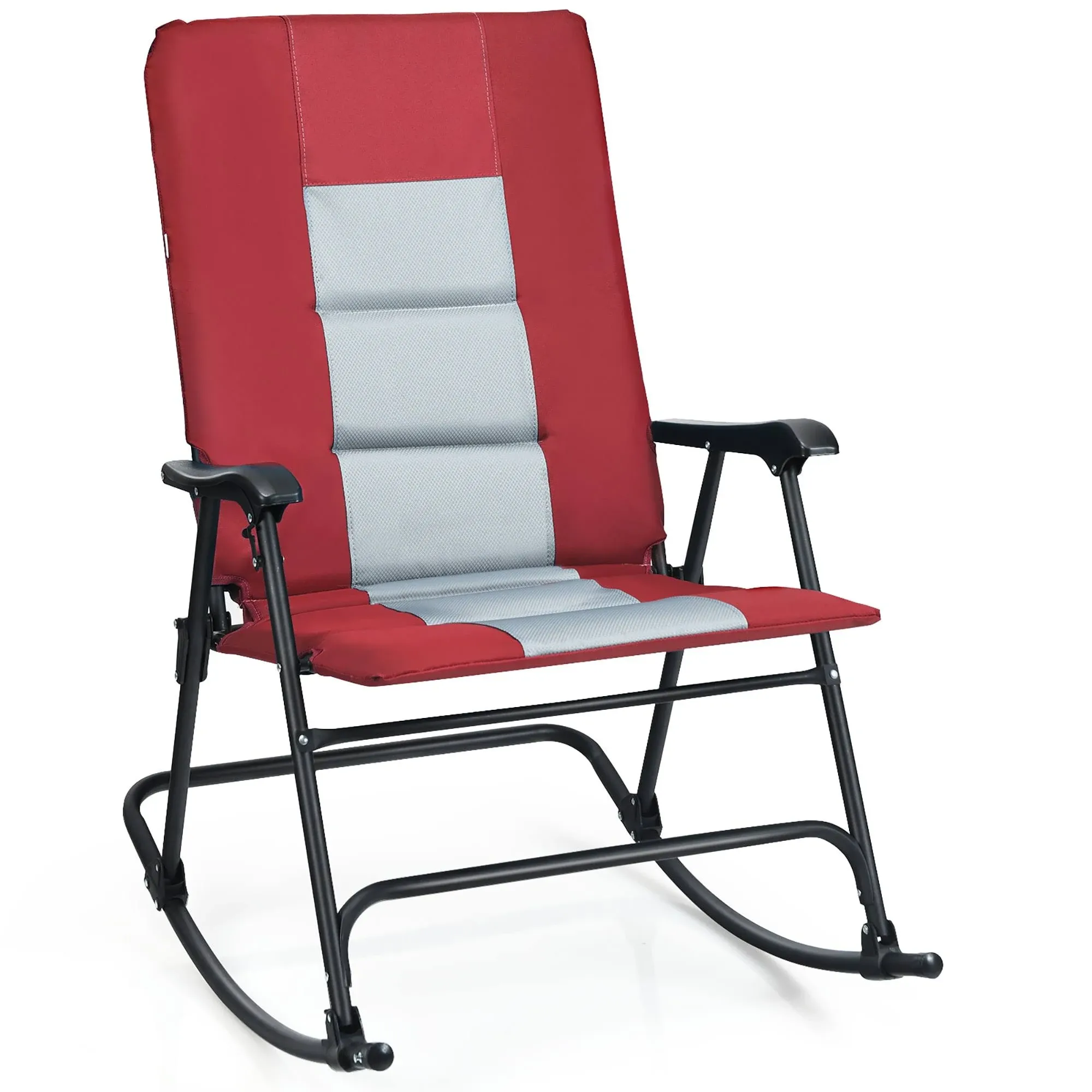 Costway Foldable Rocking Padded Chair Camping Chair with Backrest Armrest in Red