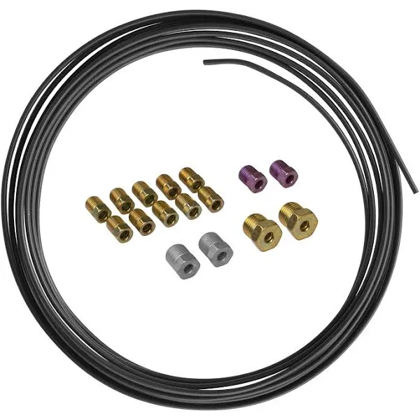 4LIFETIMELINES LTPC325KIT - PVF-Coated Steel Brake Line, Fuel Line, Transmission Line Tubing Coil and Fitting Kit, 3/16" x 25 ft of PVF-Coated Brazed Steel Line and 16 Tube Nut Fittings