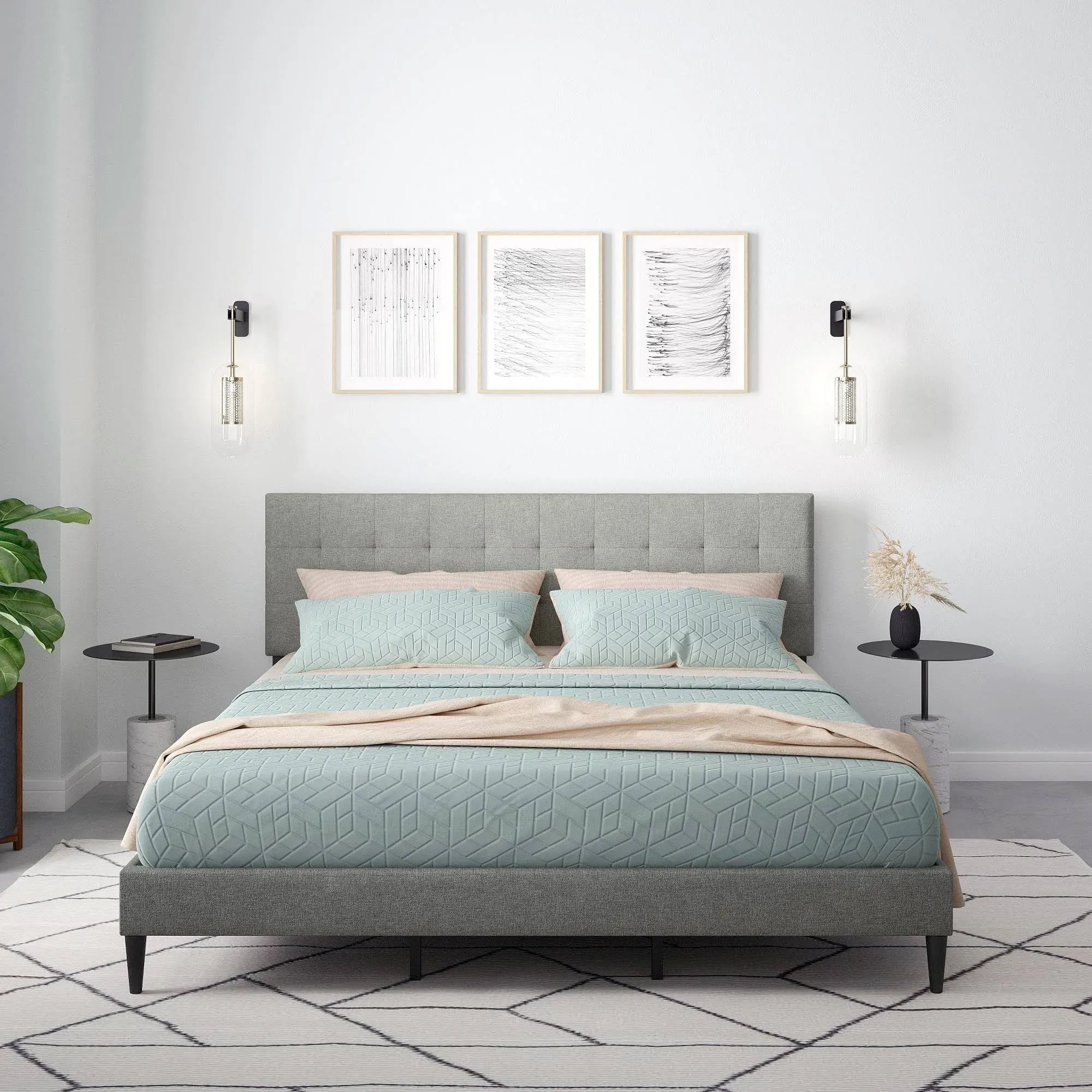 Glenwillow Home Kaya Upholstered Platform Bed in Stone, King