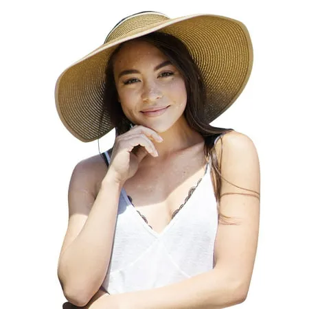 Simplicity Women s Wide Brim Roll-up Straw Hat Sun Visor Light Coffee