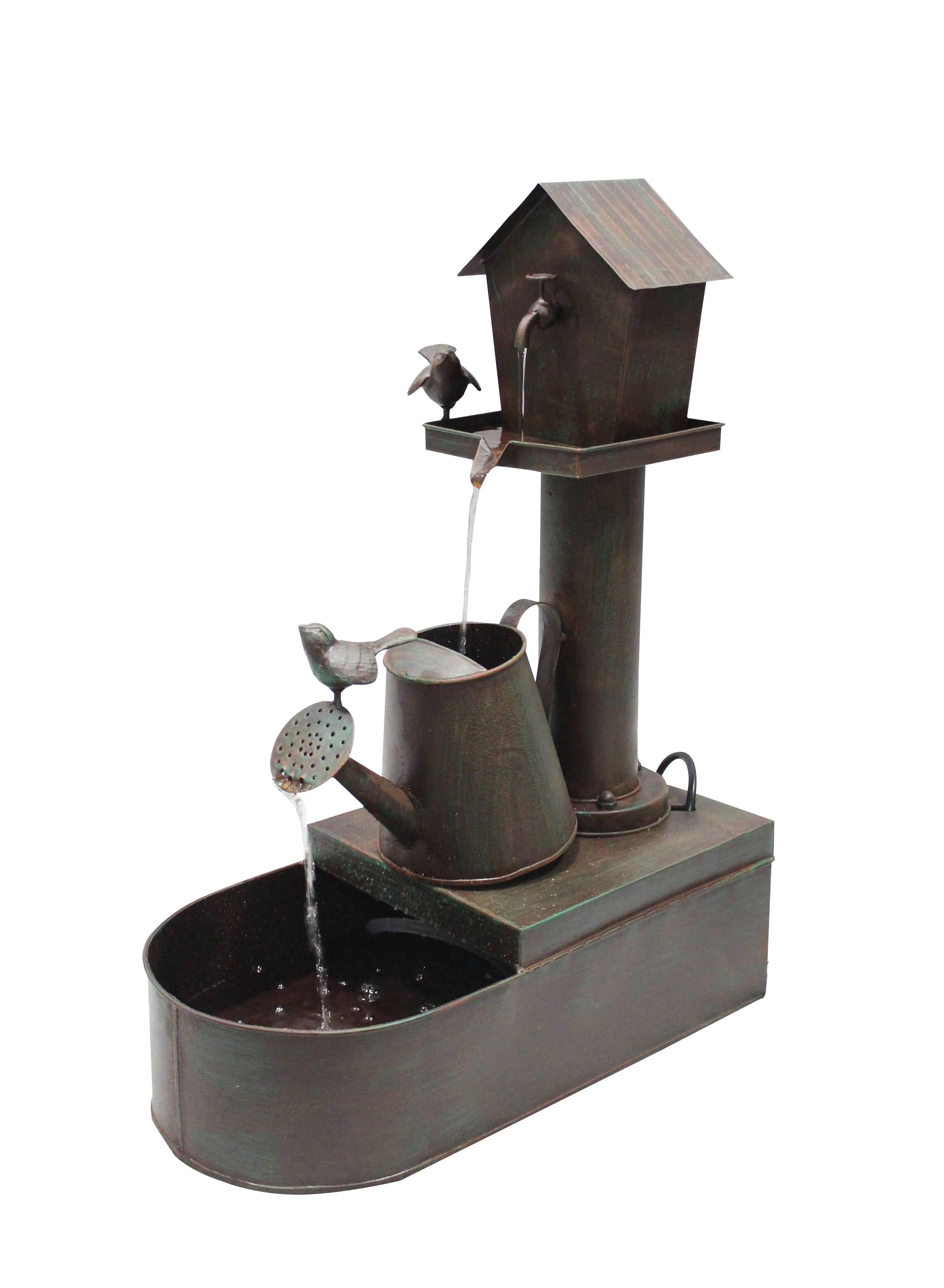 Benzara Alpine MAZ260 24 Inch Birdhouse Into Watercan Floor Fountain