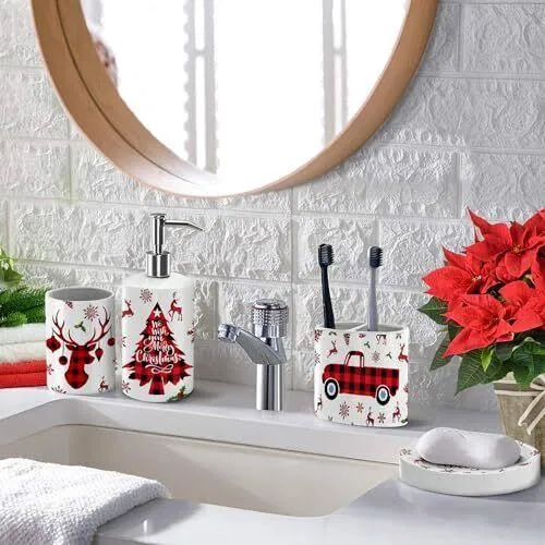 Christmas Bathroom Accessory Sets Of 4, Reindeer Merry And Bright