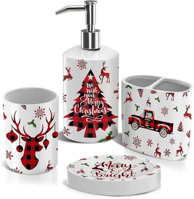 Christmas Bathroom Accessory Sets of 4, Christmas Bathroom Decor, Santa Claus 