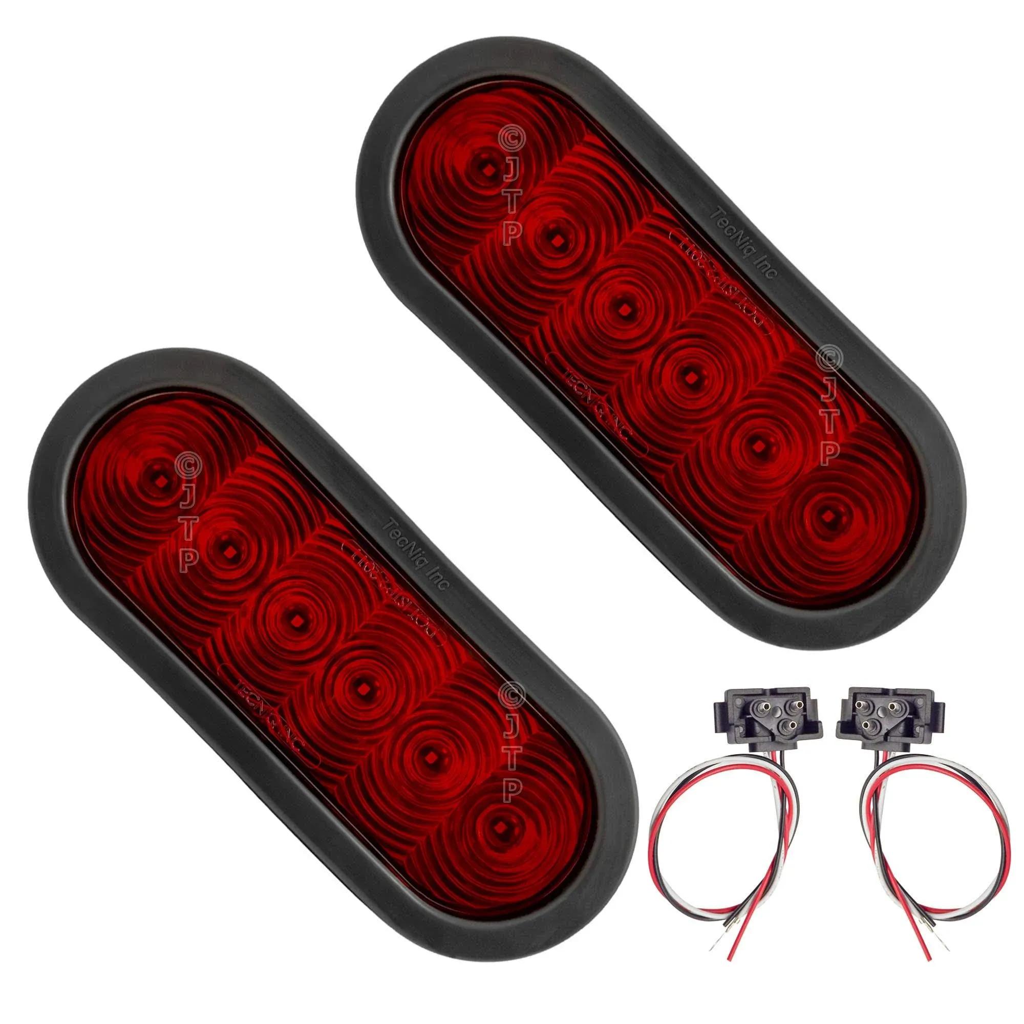 Pair of USA Made 6" Oval Red LED Stop Turn Tail Light Grommet Trailer Truck