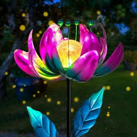 &#034;Solar Purple Metal Flower Wind Spinners Colorful Spinning Windmill Lotus Yard &#034;