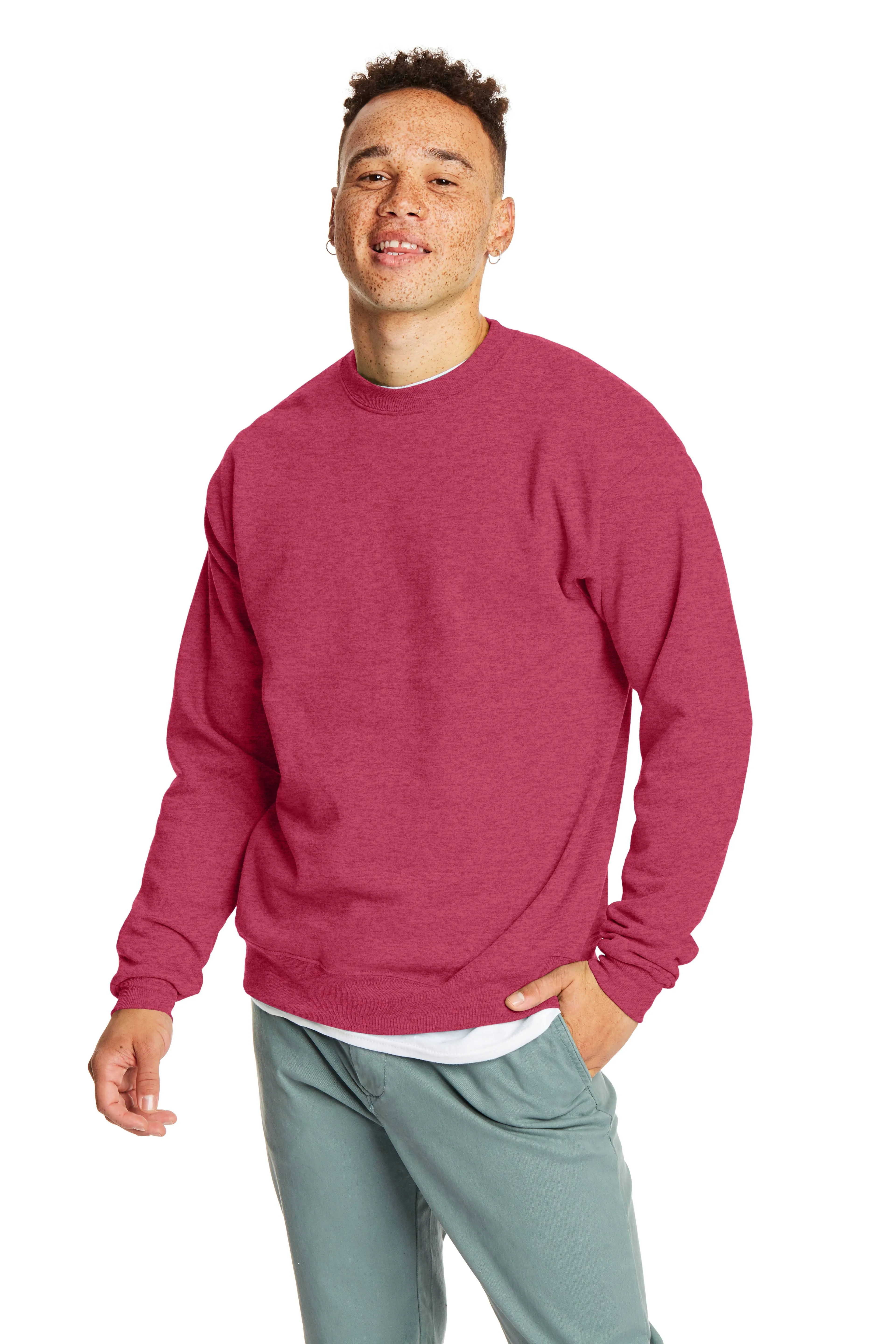 Hanes Ecosmart Crewneck Sweatshirt - Heather Red - L