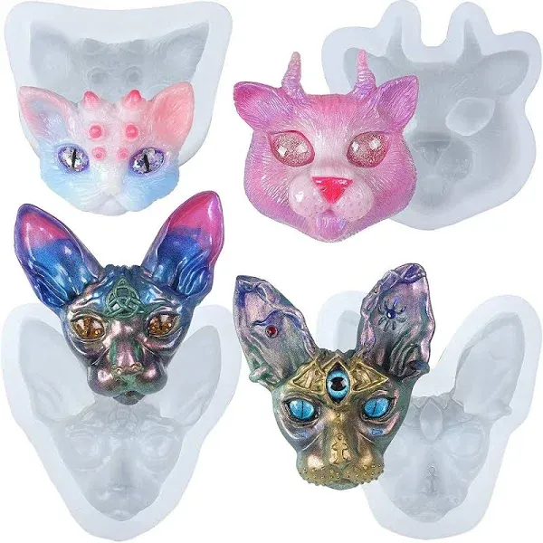 Devil Cat Head Epoxy Resin Casting Silicone Molds DIY Craft Jewelry Pendant Make